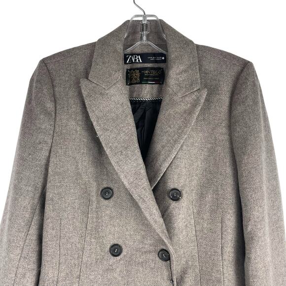 Zara Monteco Wool Blend Double Breasted Coat Ash Brown Size M - Picture 4 of 9